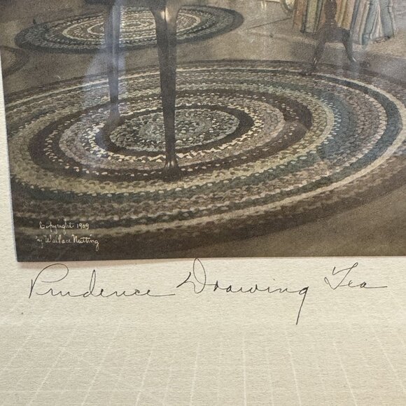 "Prudence Drawing Tea" Vintage Wallace Nutting Print In Wooden Frame - Picture 5 of 9